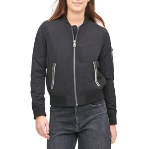 levi's women's poly bomber jacket with contrast zipper pockets, black, small