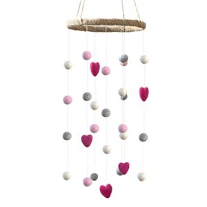 felt ball & heart nursery ceiling mobile- hot pink, light pink, gray & white