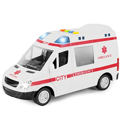 Liberty Imports Ambulance Toy Car with LED Lights & Siren Sound Effects - Friction Powered Wheels Plastic Rescue Vehicle Toy for Kids & Toddlers