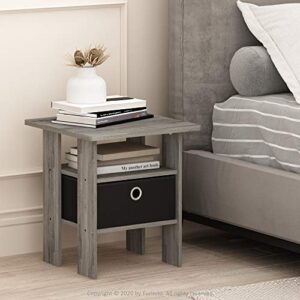 Furinno Andrey End Table / Side Table / Night Stand / Bedside Table with Bin Drawer, French Oak Grey/Black