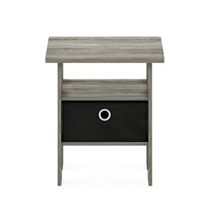 Furinno Andrey End Table / Side Table / Night Stand / Bedside Table with Bin Drawer, French Oak Grey/Black