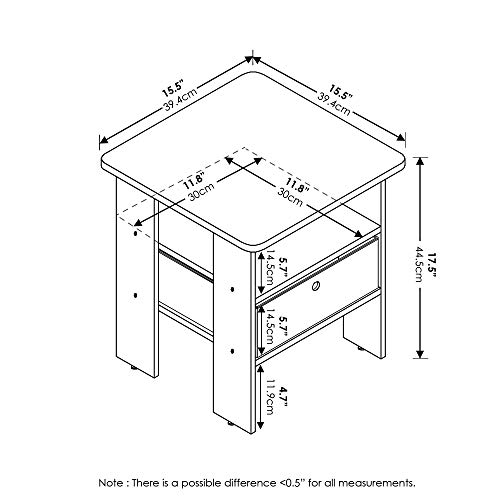 Furinno Andrey End Table / Side Table / Night Stand / Bedside Table with Bin Drawer, French Oak Grey/Black