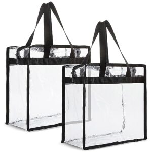 juvale 2 pack clear stadium approved tote bags, 12x6x12 large transparent totes with zippers, handles for concerts, sporting events, music festivals, work, school, gym