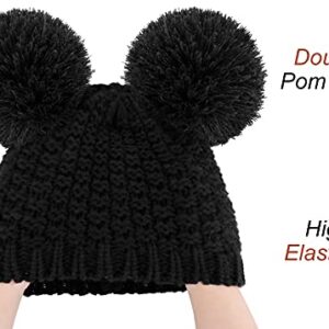 Livingston Women Beanie Hat Cable Knit Double Pompom Ears Winter Hat Cute Beanie for Women Knit Pom Beanie for Winter, Black Beanie