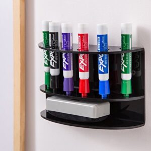 MyGift Whiteboard Supply Storage, 6-Slot Black Acrylic Dry Erase Marker and Eraser Holder, 2-Tier Wall Mounted Office Accessories Organizer Storage Rack