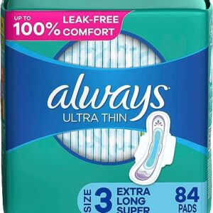 Always Ultra Thin Size 3 Extra Long Super Pads with Wings Unscented, 28 Count