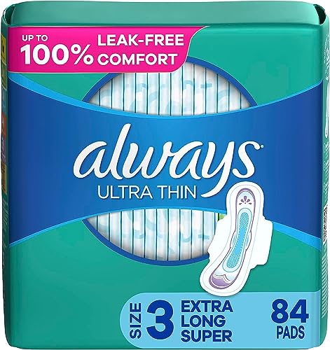 Always Ultra Thin Size 3 Extra Long Super Pads with Wings Unscented, 28 Count