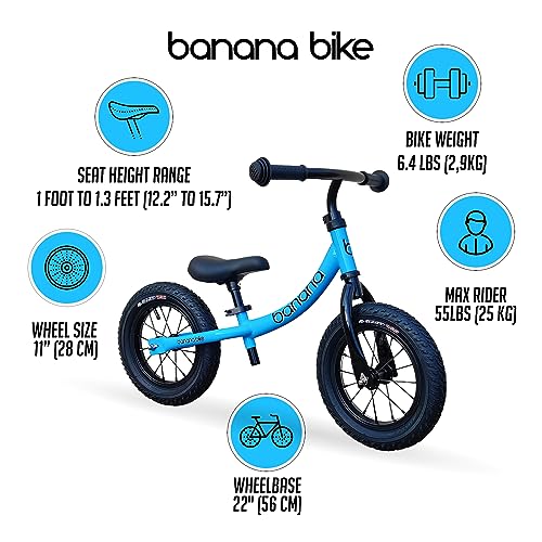 Banana LT Balance Bike - Lightweight Toddler Bike for 2, 3, 4, and 5 Year Old Boys and Girls - No Pedal Bikes for Kids with Adjustable Handlebar and seat - Aluminium, EVA Tires - Training Bike (Blue)