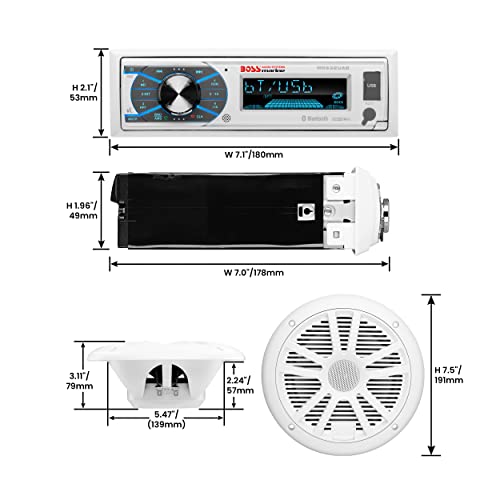 BOSS Audio Systems MCK632WB.64 Marine Stereo Package - Bluetooth, - - no CD DVD MP3 USB WMA AM FM Radio, 6.5 Inch Speakers, Antenna, Weatherproof