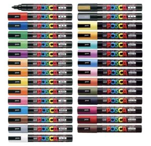 uni posca paint marker pen, medium point(pc5m), 29 colors set with original vinyl pen case