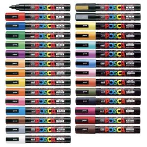 Uni Posca Paint Marker Pen, Medium Point(PC5M), 29 Colors Set with Original Vinyl Pen Case