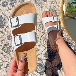 ANNA Glory Women's Slide Sandals Cork Footbed Double Buckle White 5.5