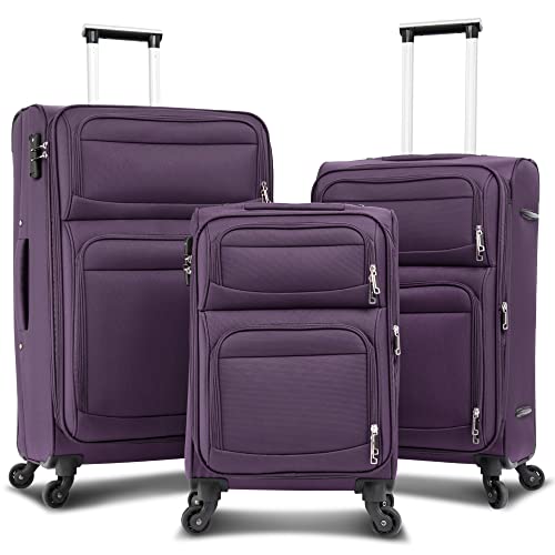 Merax Expandable Carry On Luggage TSA Lock Soft Suitcase Sets With Spinner Wheels Purple