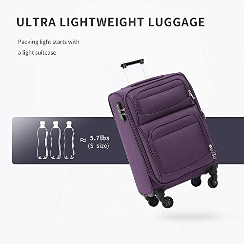 Merax Expandable Carry On Luggage TSA Lock Soft Suitcase Sets With Spinner Wheels Purple