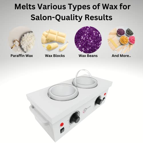 OMWAH Double Wax Warmer Professional Electric Wax Heater Machine for Hair Removal, Dual Wax Pot Paraffin Facial Skin Body SPA Salon Equipment with Adjustable Temperature Set
