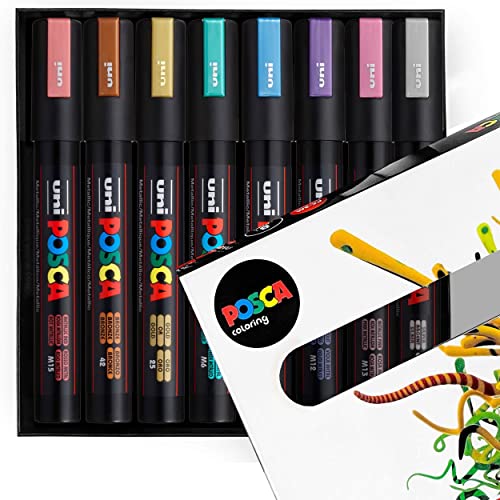 POSCA Colouring - PC-5M Metallic Set of 8 - in Gift Box