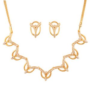 touchstone gold tone indian hollywood pretty zigzag work and white rhinestones party wear necklace set