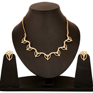 Touchstone Gold Tone Indian Hollywood Pretty Zigzag Work and White Rhinestones Party wear Necklace Set
