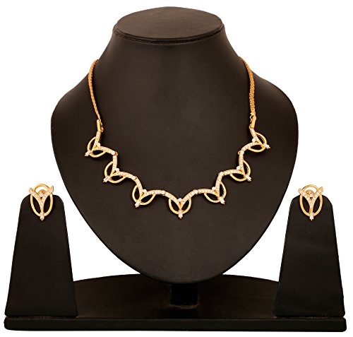Touchstone Gold Tone Indian Hollywood Pretty Zigzag Work and White Rhinestones Party wear Necklace Set