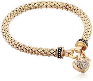 nine west women's boxed bracelet pave heart stretch, gold/crystal