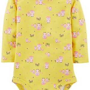 Simple Joys by Carter's Baby Girls' Long-Sleeve Bodysuit, Pack of 5, Grey/Pink Dots/White Animal Print/Yellow Owl/Cat, 6-9 Months