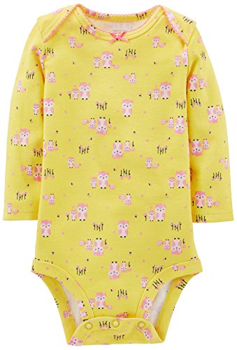 Simple Joys by Carter's Baby Girls' Long-Sleeve Bodysuit, Pack of 5, Grey/Pink Dots/White Animal Print/Yellow Owl/Cat, 6-9 Months