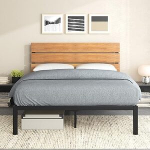 zinus paul metal and bamboo platform bed frame, wood slat support, no box spring needed, easy assembly, twin