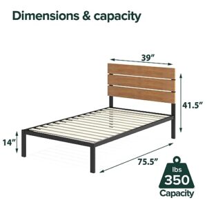 ZINUS Paul Metal and Bamboo Platform Bed Frame, Wood Slat Support, No Box Spring Needed, Easy Assembly, Twin