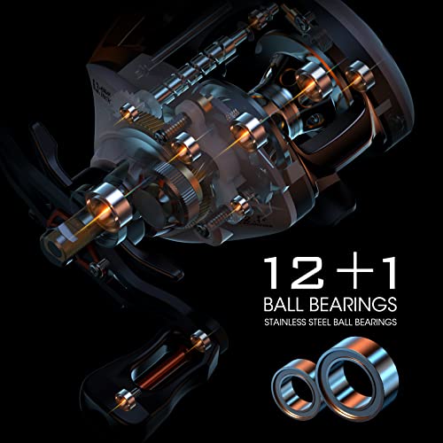 Lixada Fishing Reels Baitcasting Compact Baitcaster Fishing Reel Super Smooth with 27.6LB Carbon Fiber Drag 12+1Ball Bearings 6.3:1 Gear Ratio High Speed Reel for Fishing Saltwater Freshwater