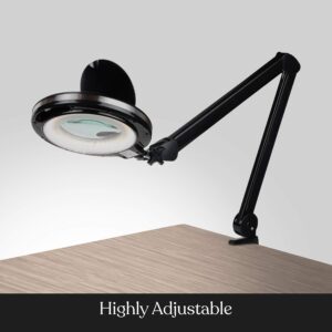 Brightech LightView Pro Magnifying Desk Lamp, 2.25x Light Magnifier with Clamp, Adjustable Magnifying Glass with Light for Crafts, Reading, Close Work - Black