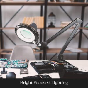 Brightech LightView Pro Magnifying Desk Lamp, 2.25x Light Magnifier with Clamp, Adjustable Magnifying Glass with Light for Crafts, Reading, Close Work - Black