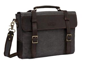 leather messenger bag for men,vintage canvas shoulder bag business briefcase satchel 14inc laptop computer bag for work gray