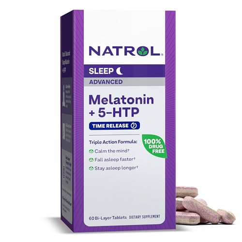 Natrol Advanced Sleep Melatonin + 5HTP, Dietary Supplement for Restful Sleep, 60 Time-Release Tablets, 60 Day Supply