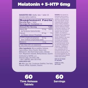 Natrol Advanced Sleep Melatonin + 5HTP, Dietary Supplement for Restful Sleep, 60 Time-Release Tablets, 60 Day Supply