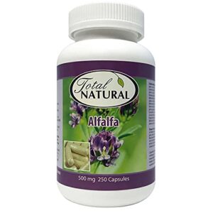 natural alfalfa supplement 500mg 250 capsules [1 bottles] by total natural, rich in vitamins & trace minerals, promotes energy & vitality, promotes digestive health