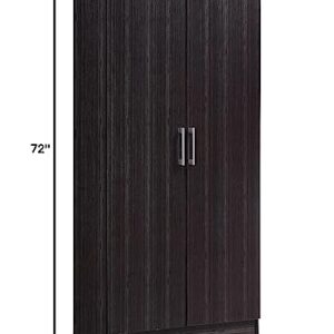 HODEDAH IMPORT Furniture 2 Door Wardrobe with Adjustable/Removable Shelves & Hanging Rod, Chocolate