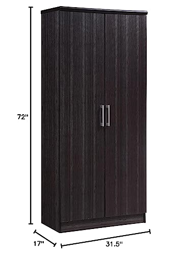 HODEDAH IMPORT Furniture 2 Door Wardrobe with Adjustable/Removable Shelves & Hanging Rod, Chocolate