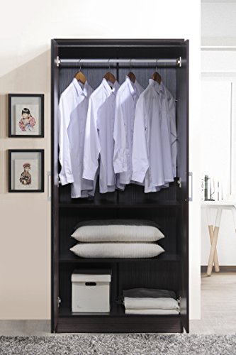 HODEDAH IMPORT Furniture 2 Door Wardrobe with Adjustable/Removable Shelves & Hanging Rod, Chocolate