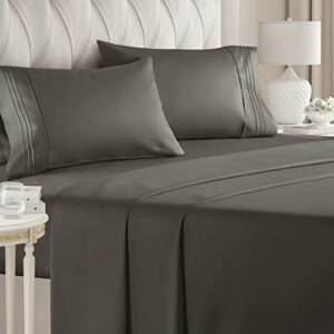 california king size sheet set - breathable & cooling - hotel luxury bed sheets - extra soft - deep pockets - easy fit - 4 piece set - wrinkle free - comfy - dark grey bed sheets - cali king - gray