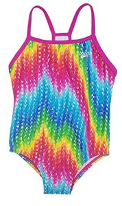 speedo girls thin strap one piece swimsuit (8, rainbow zig zag)