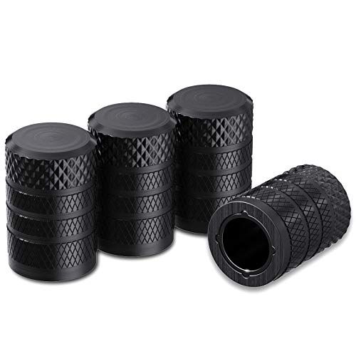 CKAuto Tire Valve Stem Caps, Black, 4 pcs/Pack, Anodized Aluminum Tire Valve Cap Set, Corrosion Resistant, Universal Stem Covers for Cars Trucks Motorcycles SUVs and Bikes