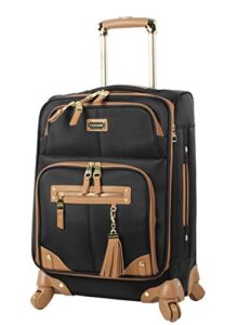 steve madden designer 20 inch carry on luggage collection - lightweight softside expandable suitcase for men & women - durable bag with 4-rolling spinner wheels (harlo black)