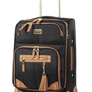 Steve Madden Designer 20 Inch Carry On Luggage Collection - Lightweight Softside Expandable Suitcase for Men & Women - Durable Bag with 4-Rolling Spinner Wheels (Harlo Black)