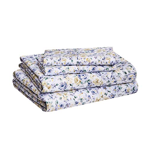 Amazon Basics Lightweight Super Soft Easy Care Microfiber Bed Sheet Set with 14" Deep Pockets - Full, Blue Floral