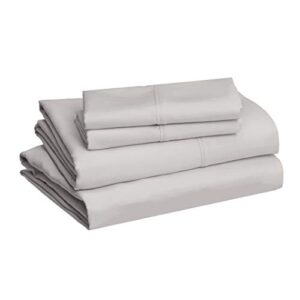 amazon basics lightweight super soft easy care microfiber 4-piece bed sheet set with 14-inch deep pockets, queen, light gray, solid