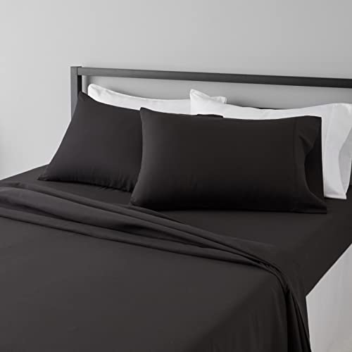 Amazon Basics Lightweight Super Soft Easy Care Microfiber 4-Piece Bed Sheet Set with 14-Inch Deep Pockets, Full, Black, Solid