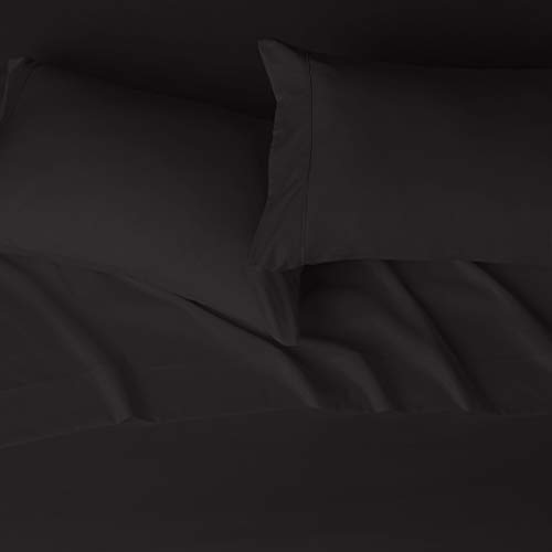 Amazon Basics Lightweight Super Soft Easy Care Microfiber 4-Piece Bed Sheet Set with 14-Inch Deep Pockets, Full, Black, Solid