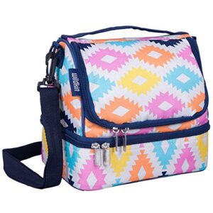 wildkin two compartment insulated lunch bag for boys & girls, perfect for early elementary lunch box bag, ideal size for packing hot or cold snacks for school & travel lunch bags (aztec)