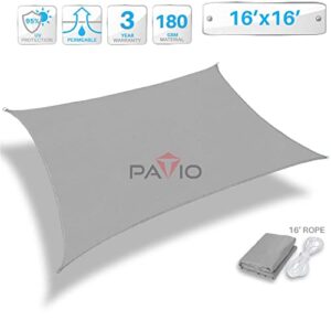 Patio Paradise 16' x 16' Light Grey Sun Shade Sail Square Square Canopy - Permeable UV Block Fabric Durable Patio Outdoor - Customized Available