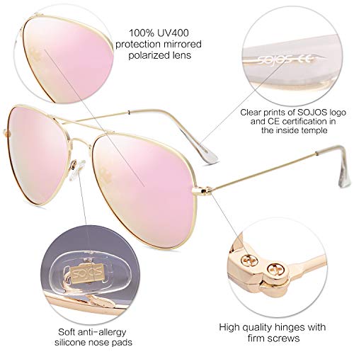 SOJOS Classic Aviator Polarized Sunglasses for Men Women Vintage Retro Style,Gold/Pink